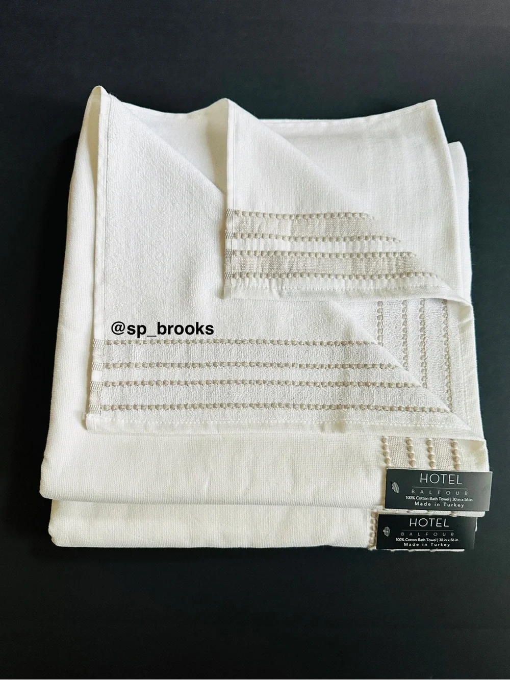 🎁2PC Hotel Balfour Bath Towels - Cotton Ivory & Tan Woven with Terry Reverse